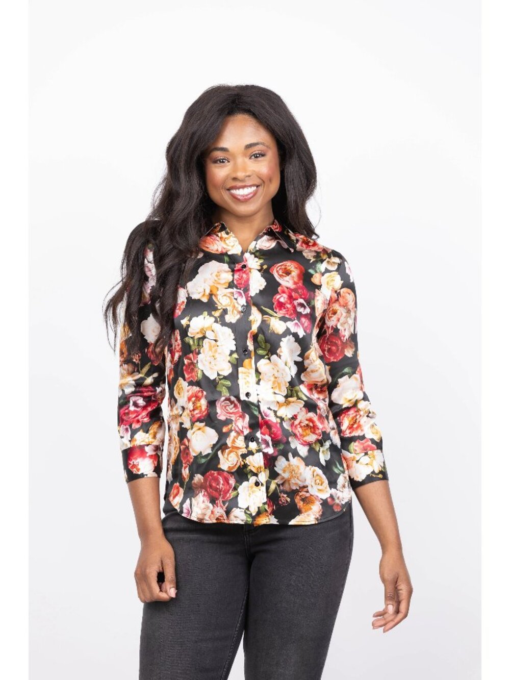 L'Agence Indiana Fitted 3/4 Blouse-Multi Cluster Floral Size Small NWT